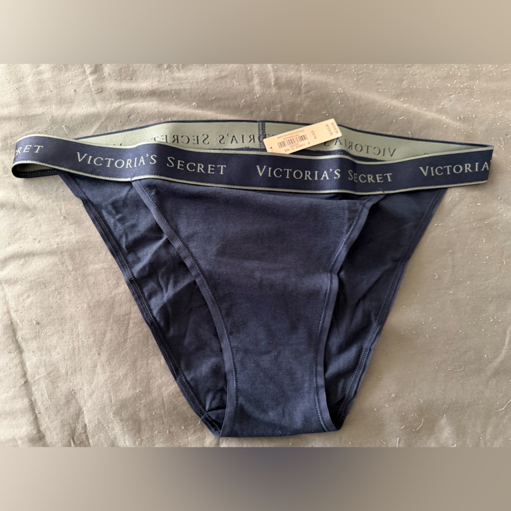 Victoria's Secret Logo Cotton Tanga - Noir Navy  NWT XL
